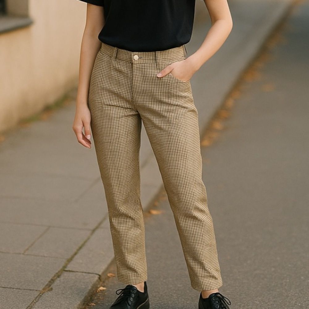 LEVI'S Unisex 511 Cotton Gingham Checker Print Skinny Trouser Jeans Tan Size 30